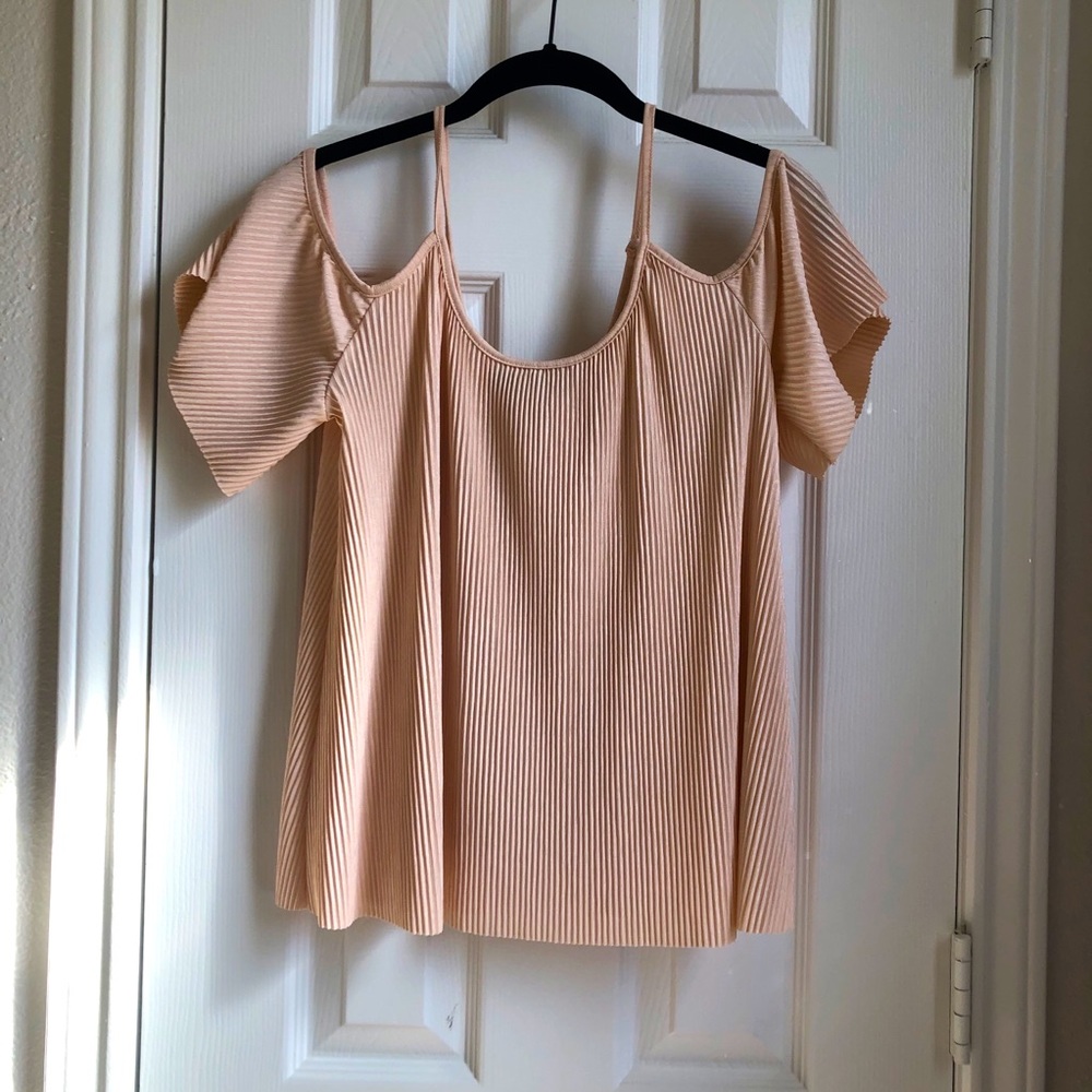 Pink spaghetti strap top with short sleeves